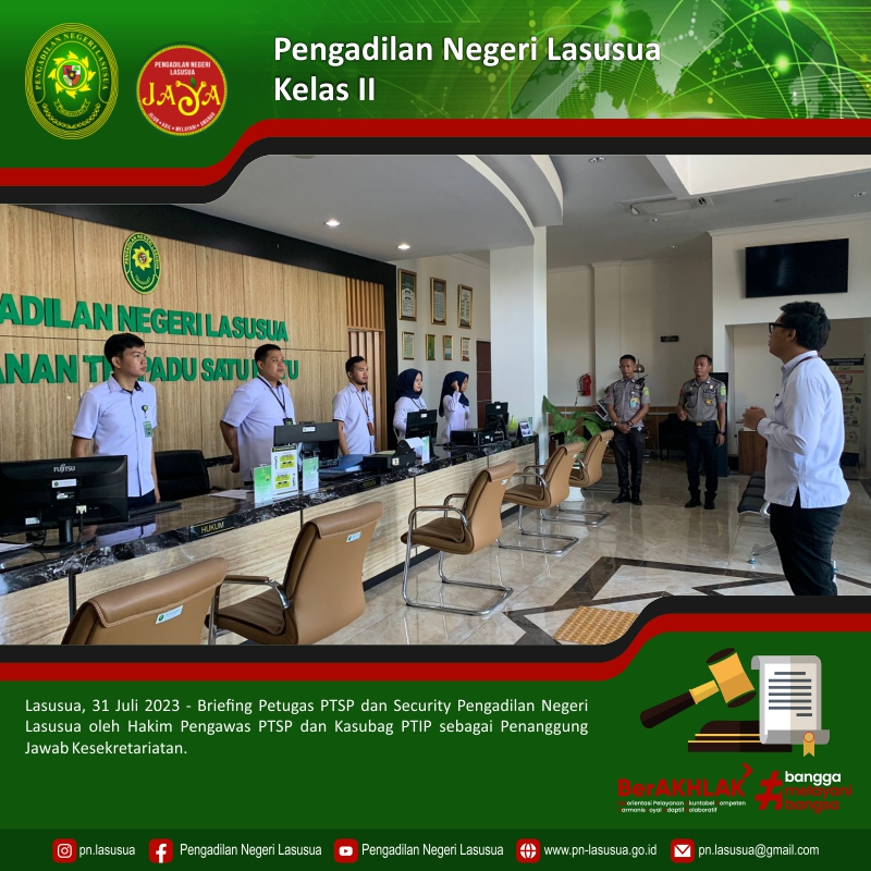 Briefing Pagi kepada petugas PTSP Pengadilan Negeri Lasusua